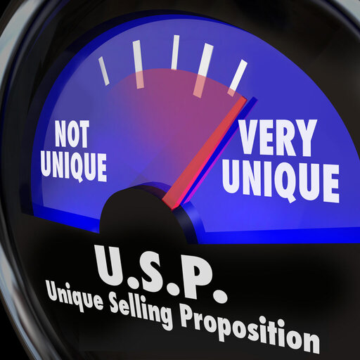 USP Unique Selling Proposition words on a guage or measurement t